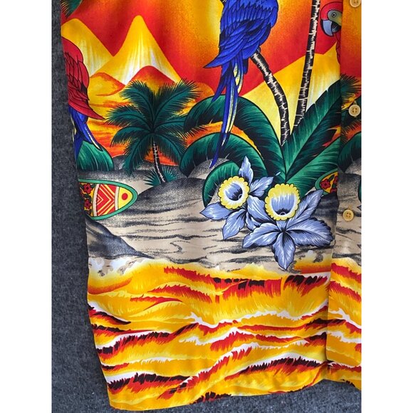 Hawaiian Shirt Macaw Parrot Palm Trees Surfboards Floral Jungle button Shirt - Picture 4 of 15
